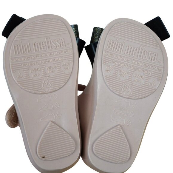 Mini Melissa Ultragirl Sweet‎ V Beige & Black Baby Girls Shoes Size 5 With Bow - Picture 4 of 6